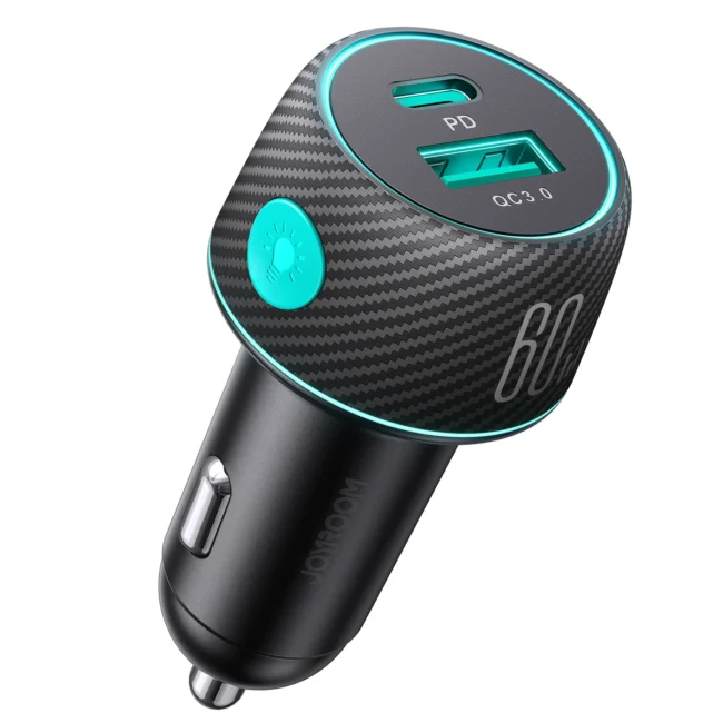 JOYROOM JR-CCN01 60W 1A+1C Multi-Color Car Charger with Light Button