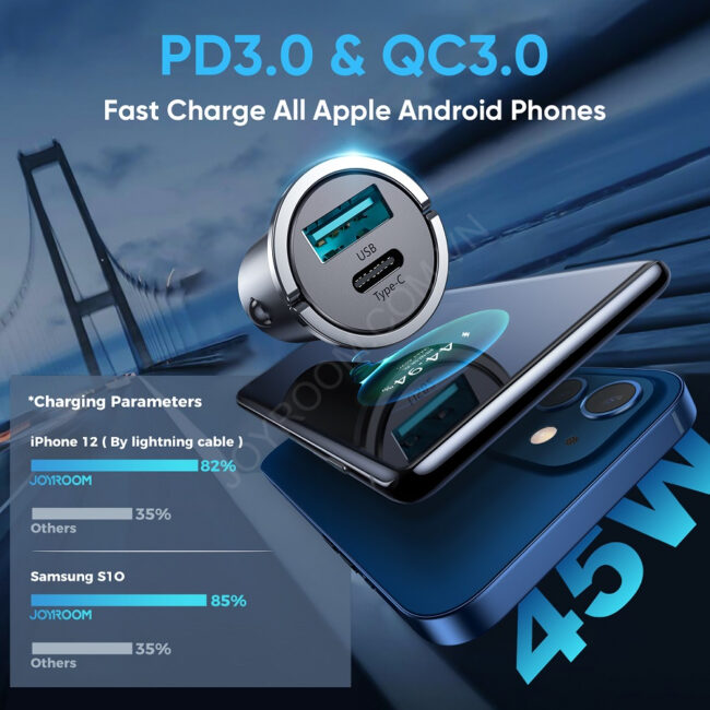 JOYROOM (C-A35) 45W 5A Fast Car Charger Usb Type C / Usb A Power Delivery Quick Charge 3.0