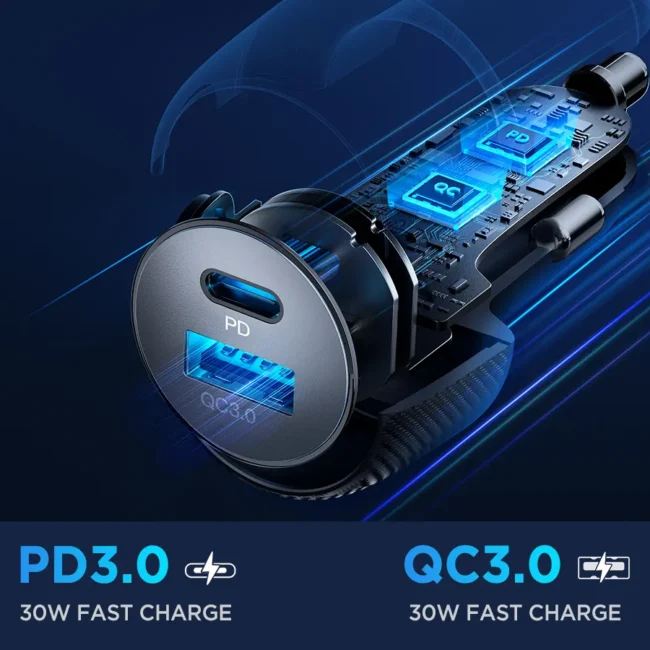 JOYROOM JR-CCN01 60W 1A+1C Multi-Color Car Charger with Light Button