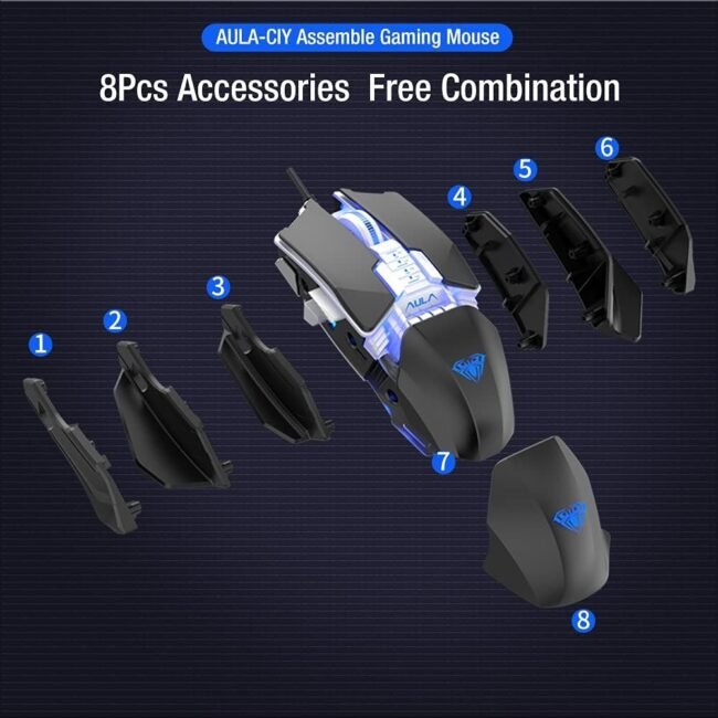 AULA H508 Wired RGB Gaming Mouse – 4800 DPI, 7‑Button with Adjustable DPI