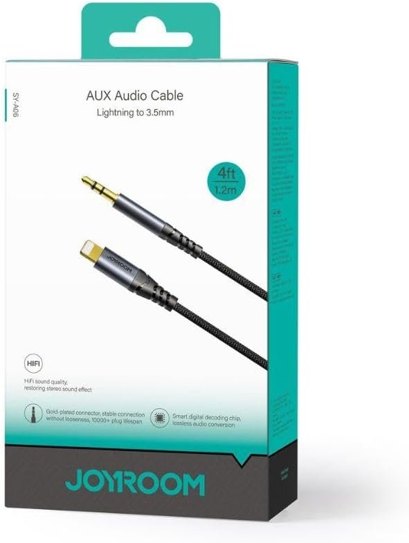 Joyroom SY-A06 Lightning to AUX 3.5mm Audio Cable – 1.2m Audio-Transfer Series (Black) - الصورة 2