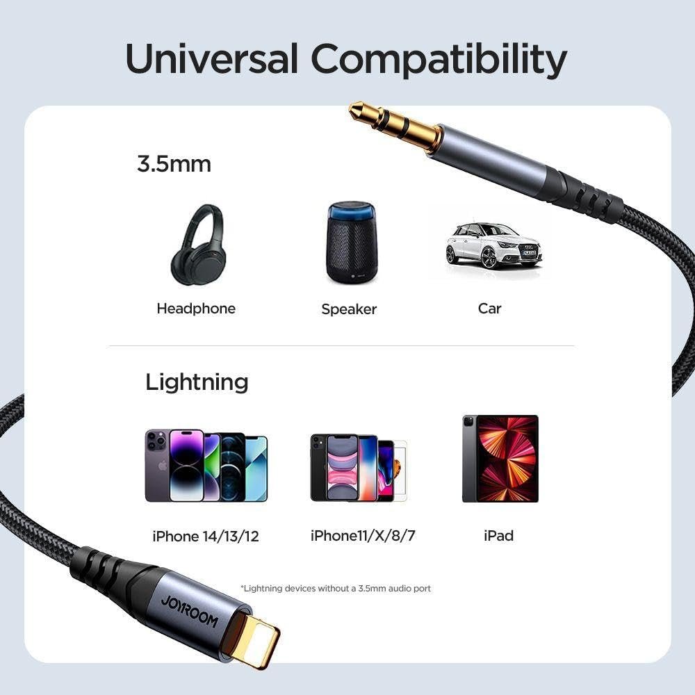 Joyroom SY-A06 Lightning to AUX 3.5mm Audio Cable – 1.2m Audio-Transfer Series (Black) - الصورة 5