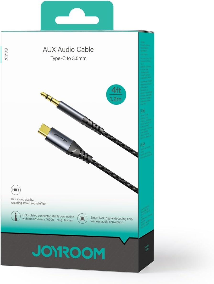 JoyRoom SY-A07 Type-C to 3.5mm AUX Audio Cable – 1.2m Premium Audio-Transfer Series - الصورة 2
