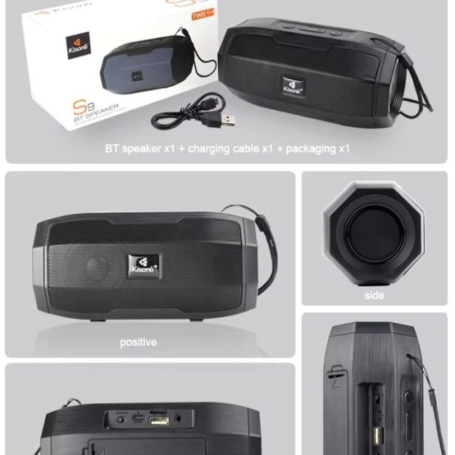 Kisonli S9 Portable Bluetooth Speaker – 3–6H Playtime & Deep Bass