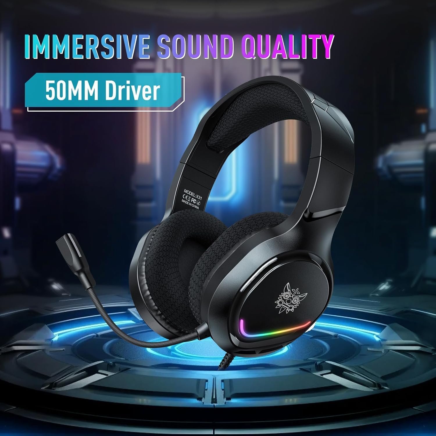 ONIKUMA X31 RGB Gaming Headset – 50 mm Drivers & 360° Mic - الصورة 5