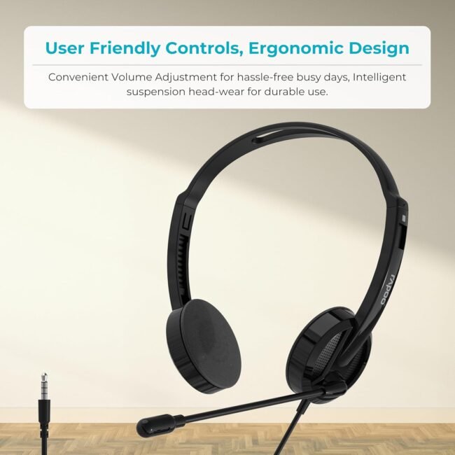 Rapoo H101 Wired Stereo Headset – Lightweight Design with Rotating Mic