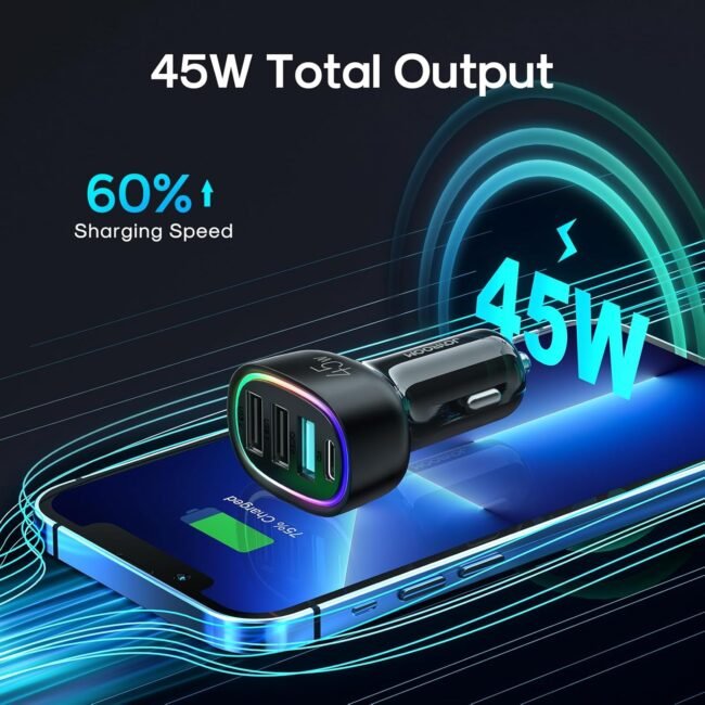 Joyroom JR-CL09 45W 4-Port Fast Car Charger (2×USB + QC 3.0 + USB-C PD)