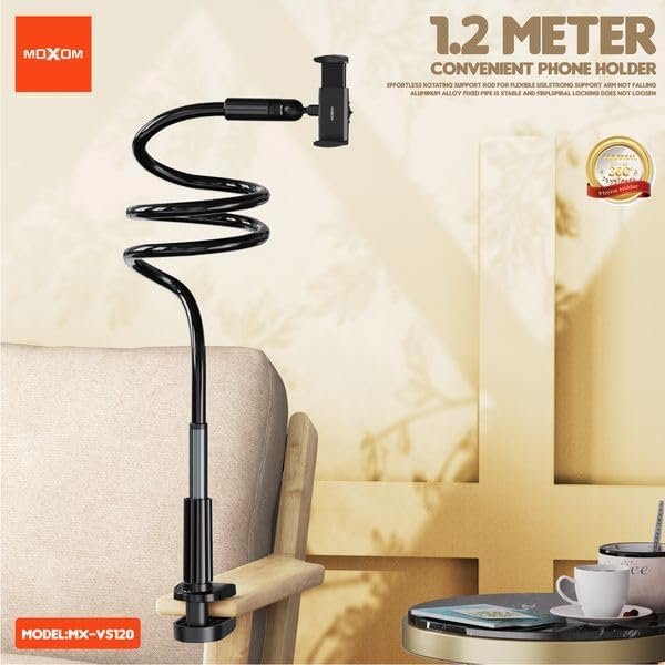Moxom MX-VS121 360° Flexible Gooseneck Phone Holder – 1.2m Adjustable Stand (Black)
