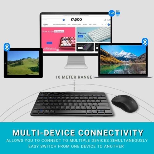 Rapoo 8000M Multi-Mode Wireless Combo — Compact Keyboard + Silent 1300 DPI Mouse