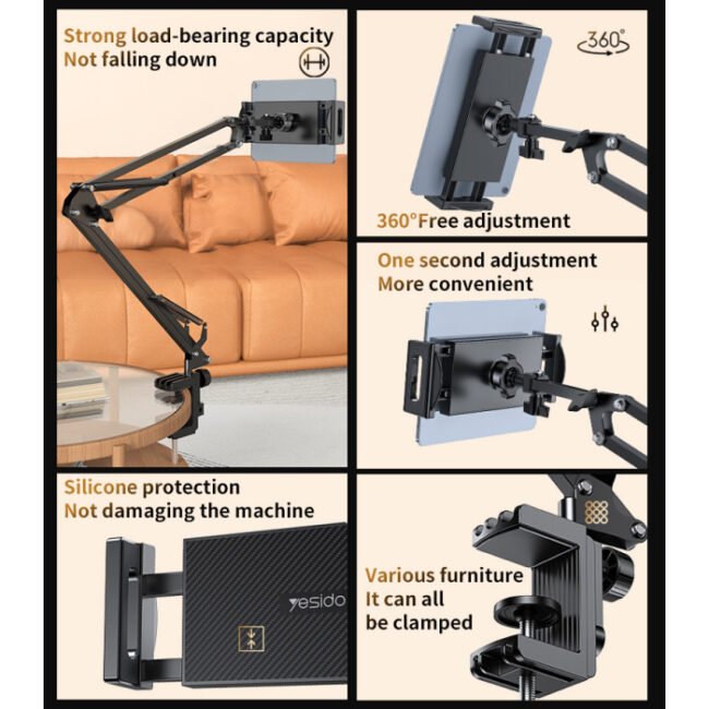 Yesido C296 360° Adjustable Folding Phone Holder – Desktop Lazy Man Stand