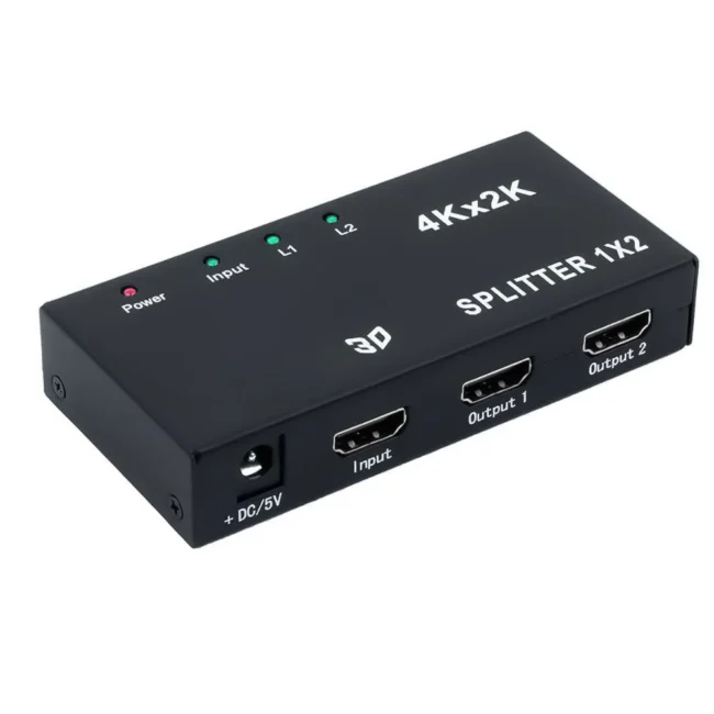 Tobo 1×2 HDMI Splitter – 1 Input to 4 Outputs | Full HD & 4K Support (HDMI 1.4) – Black