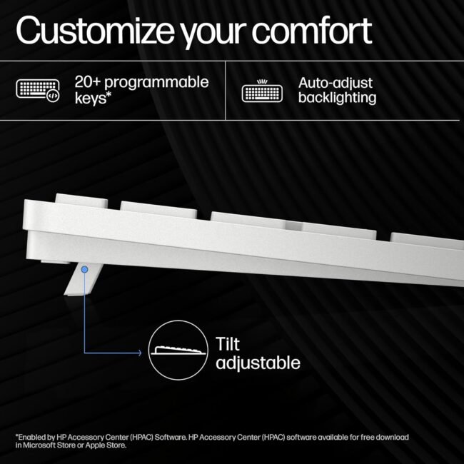 HP 970 Programmable Wireless Keyboard – Full-Size, Multi-Device Bluetooth & 2.4GHz, 20+ Programmable Keys, Backlit, Rechargeable USB-C