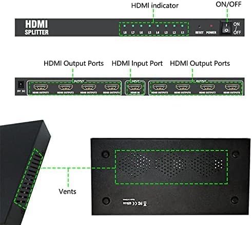 Tobo 1×8 HDMI Splitter – 1 Input to 8 Outputs | Full HD & 4K Support (HDMI 1.4) – Black