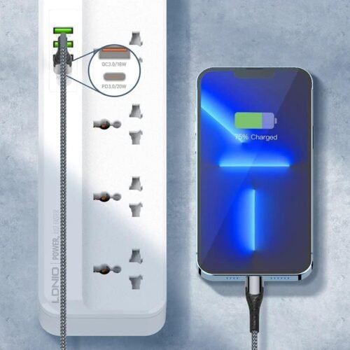 LDNIO SC5415 Fast-Charging Power Strip – 5 AC Outlets, 4 USB Ports, PD Fast Charge, 2m Cable, 2500W (White)