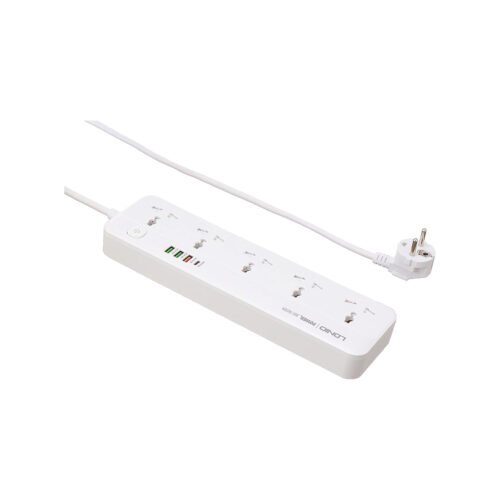 LDNIO SC5415 Fast-Charging Power Strip – 5 AC Outlets, 4 USB Ports, PD Fast Charge, 2m Cable, 2500W (White)