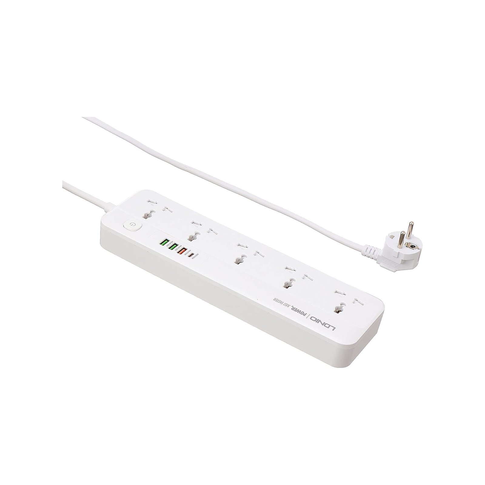LDNIO SC5415 Fast-Charging Power Strip – 5 AC Outlets, 4 USB Ports, PD Fast Charge, 2m Cable, 2500W (White)