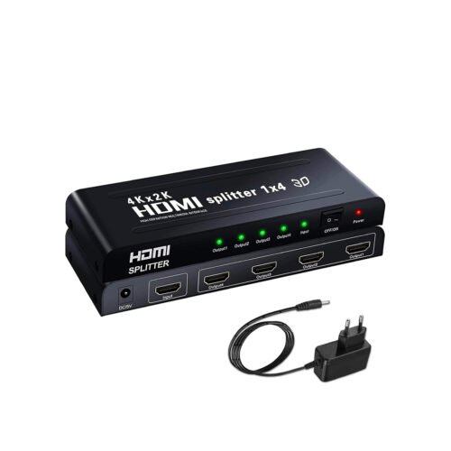 Tobo 1×4 HDMI Splitter – 1 Input to 4 Outputs | Full HD & 4K Support (HDMI 1.4) – Black