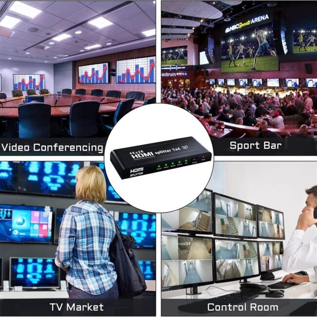 Tobo 1×4 HDMI Splitter – 1 Input to 4 Outputs | Full HD & 4K Support (HDMI 1.4) – Black