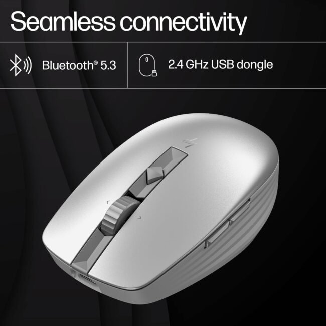 HP 710 Rechargeable Silent Wireless Mouse – Silent Click, Rechargeable Li-ion, 2.4 GHz & Bluetooth 5.3, Up to 3000 DPI, Suitable for Laptops & Desktops
