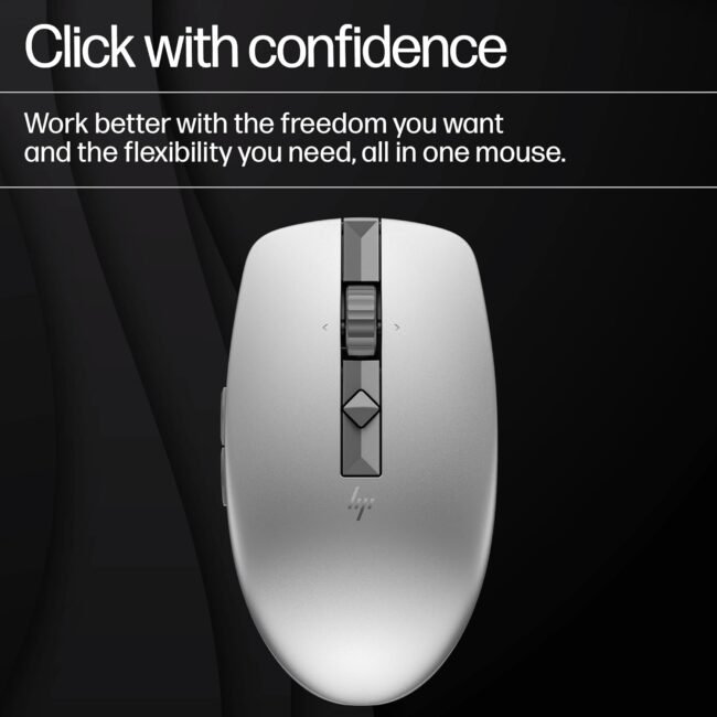 HP 710 Rechargeable Silent Wireless Mouse – Silent Click, Rechargeable Li-ion, 2.4 GHz & Bluetooth 5.3, Up to 3000 DPI, Suitable for Laptops & Desktops