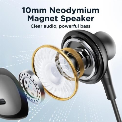 Joyroom JR-EC07 Type-C Wired Earphones – Half In-Ear Metal Design, HD Sound, Built-in Mic & Remote, Plug-and-Play for Android & USB-C Devices