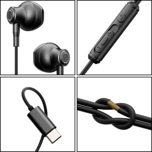 Joyroom JR-EC07 Type-C Wired Earphones – Half In-Ear Metal Design, HD Sound, Built-in Mic & Remote, Plug-and-Play for Android & USB-C Devices
