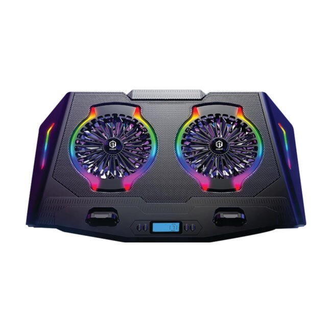Standard ICE07 Gaming Laptop Cooling Pad – Dual Big RGB Fans, LCD Screen, Adjustable Stand, Mobile Holder, 2×USB Ports – for 12-17" Laptops