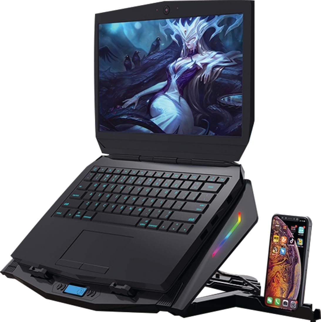 Standard ICE07 Gaming Laptop Cooling Pad – Dual Big RGB Fans, LCD Screen, Adjustable Stand, Mobile Holder, 2×USB Ports – for 12-17" Laptops - الصورة 5