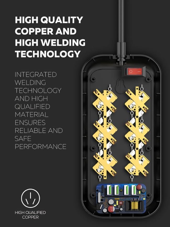 LDNIO SE6403 Multi-Outlet Power Strip – 6 AC Sockets, 4 USB Ports, 17W Smart Fast Charging, 2m Cable