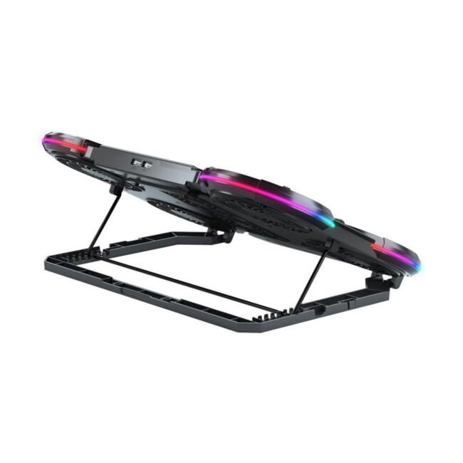Standard ICE08 Gaming Laptop Cooling Pad – 6 Blue LED Fans, Multi-Speed LCD Control, RGB Side Lights, Adjustable Stand, Mobile Holder, Dual USB – for 12–17" Laptops (Black)