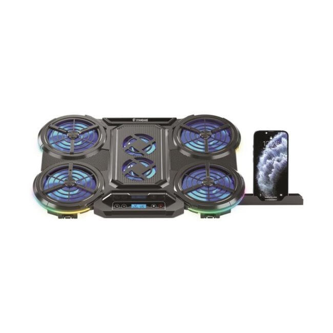 Standard ICE08 Gaming Laptop Cooling Pad – 6 Blue LED Fans, Multi-Speed LCD Control, RGB Side Lights, Adjustable Stand, Mobile Holder, Dual USB – for 12–17" Laptops (Black)