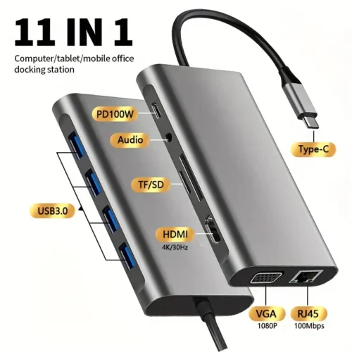 Type-C to HDTV 11-in-1 Multi-Function Dock Station Adapter