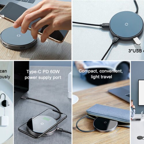 Baseus Mirror series Qi charger and USB-C hub with HDMI 2xUSB 2.0 1xUSB 3.0 and PD USB Hub