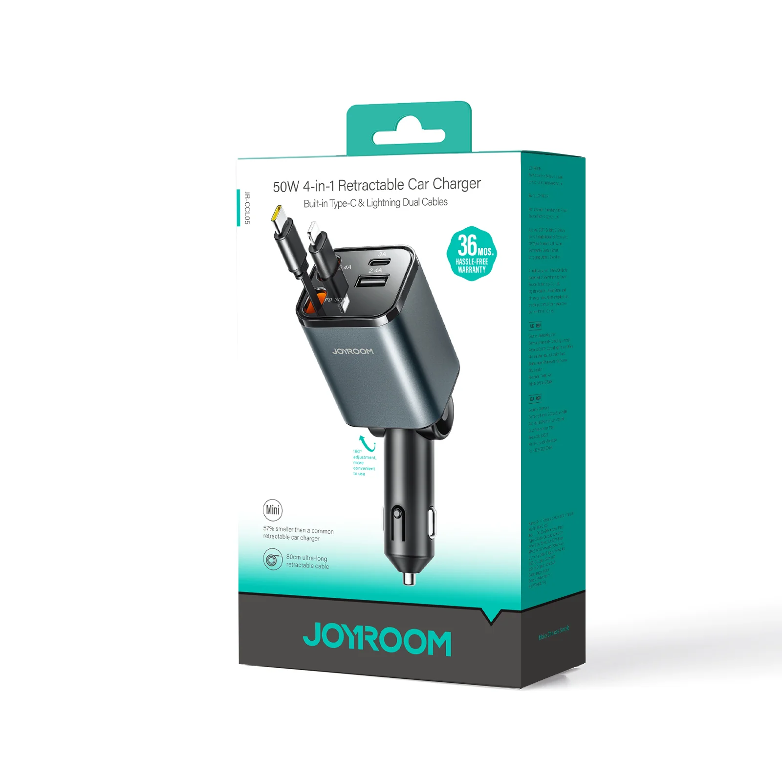 JOYROOM JR-CCL05 65W 4-in-1 Retractable Cable Car Charger - الصورة 10