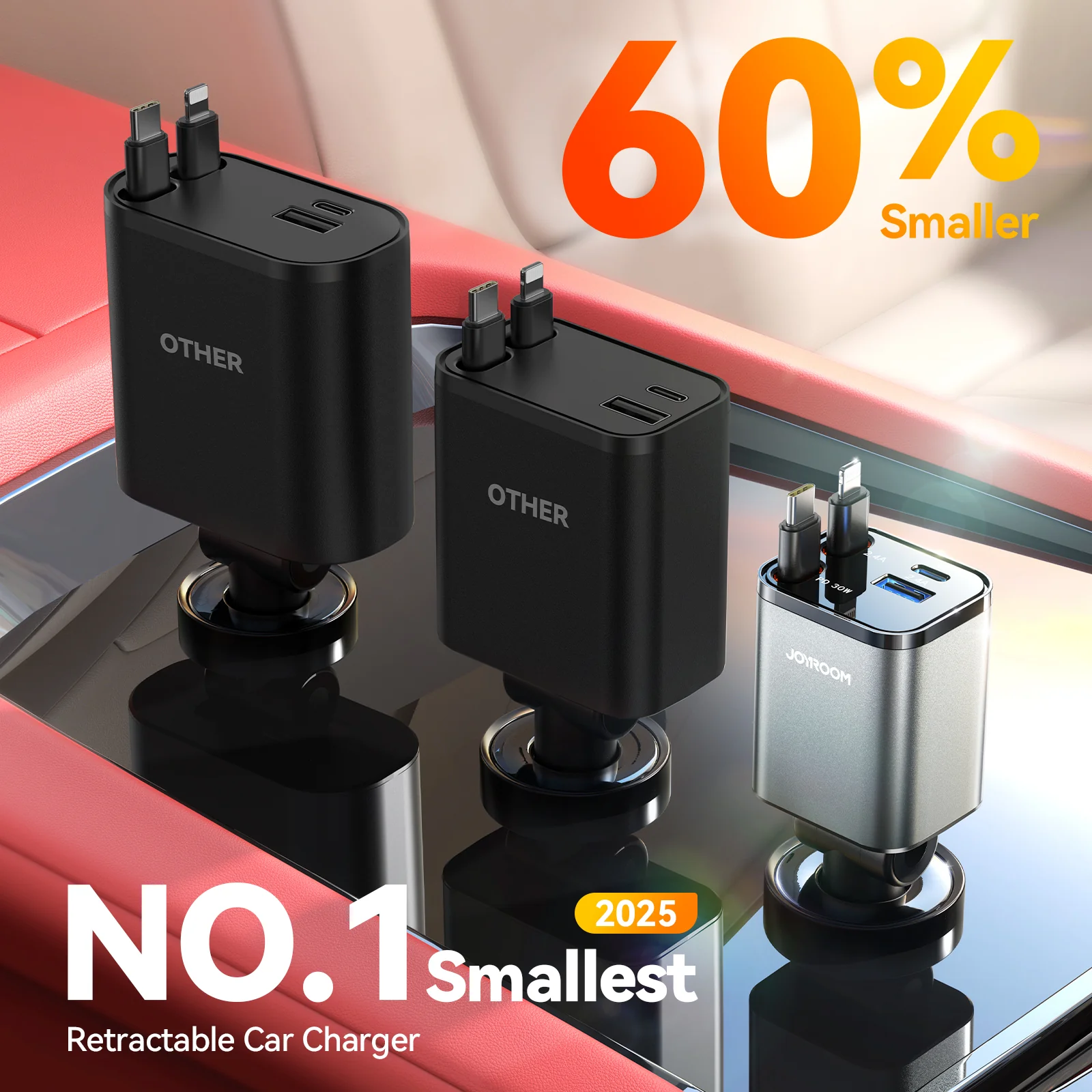 JOYROOM JR-CCL05 65W 4-in-1 Retractable Cable Car Charger - الصورة 2