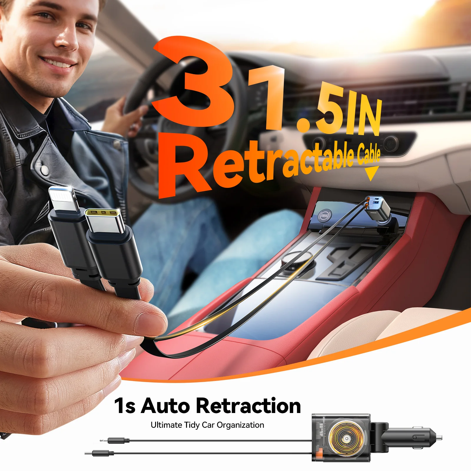 JOYROOM JR-CCL05 65W 4-in-1 Retractable Cable Car Charger - الصورة 3