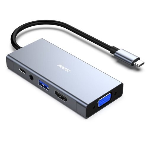 Benfei 5-in-1 USB C HUB with 4K HDMI VGA, USB 3.0, 3.5mm Audio and 60W PD