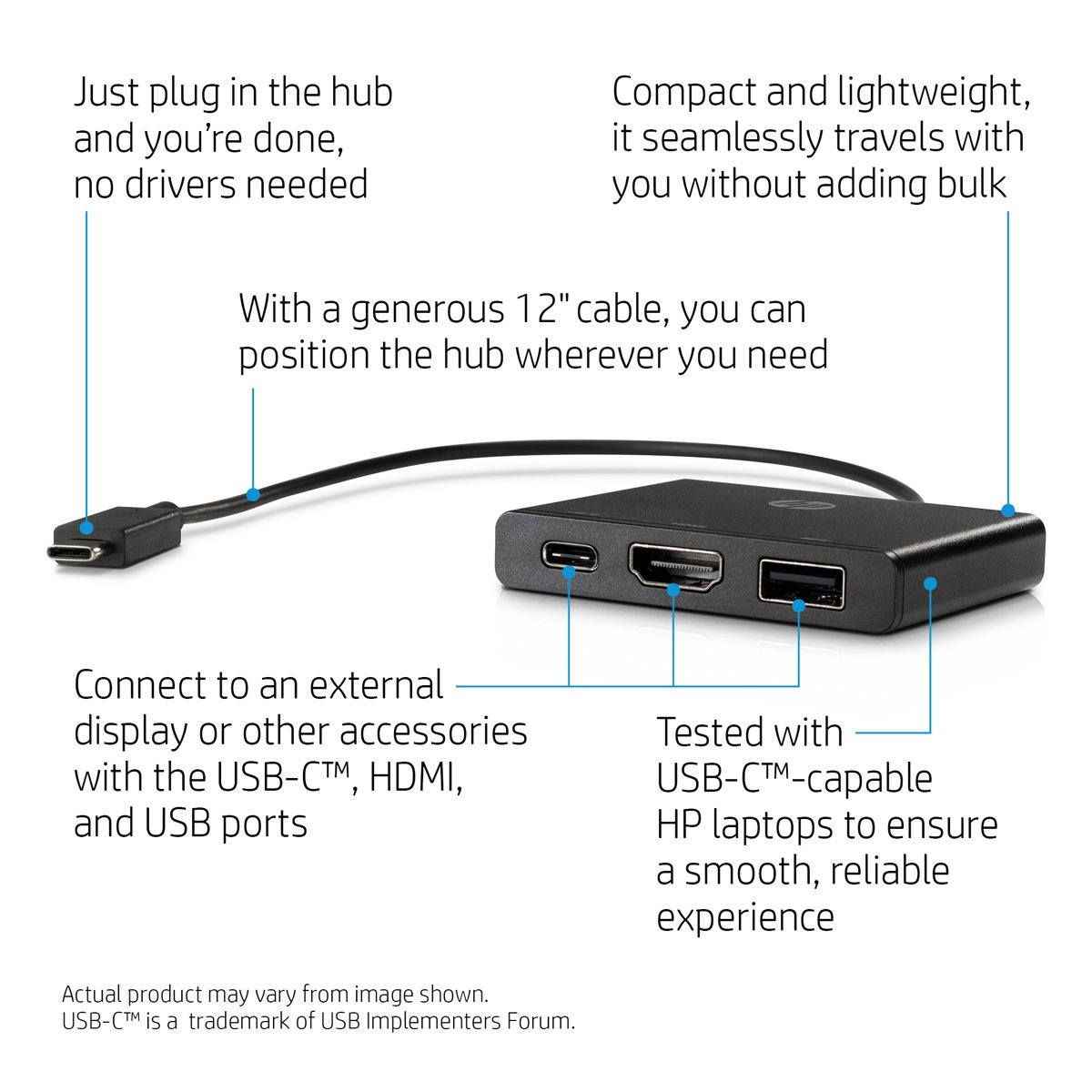 ORIGINAL HP 1BG94AA USB-C to Multi-Port Hub (USB-C to USB-A, USB-C and HDMI) - الصورة 4