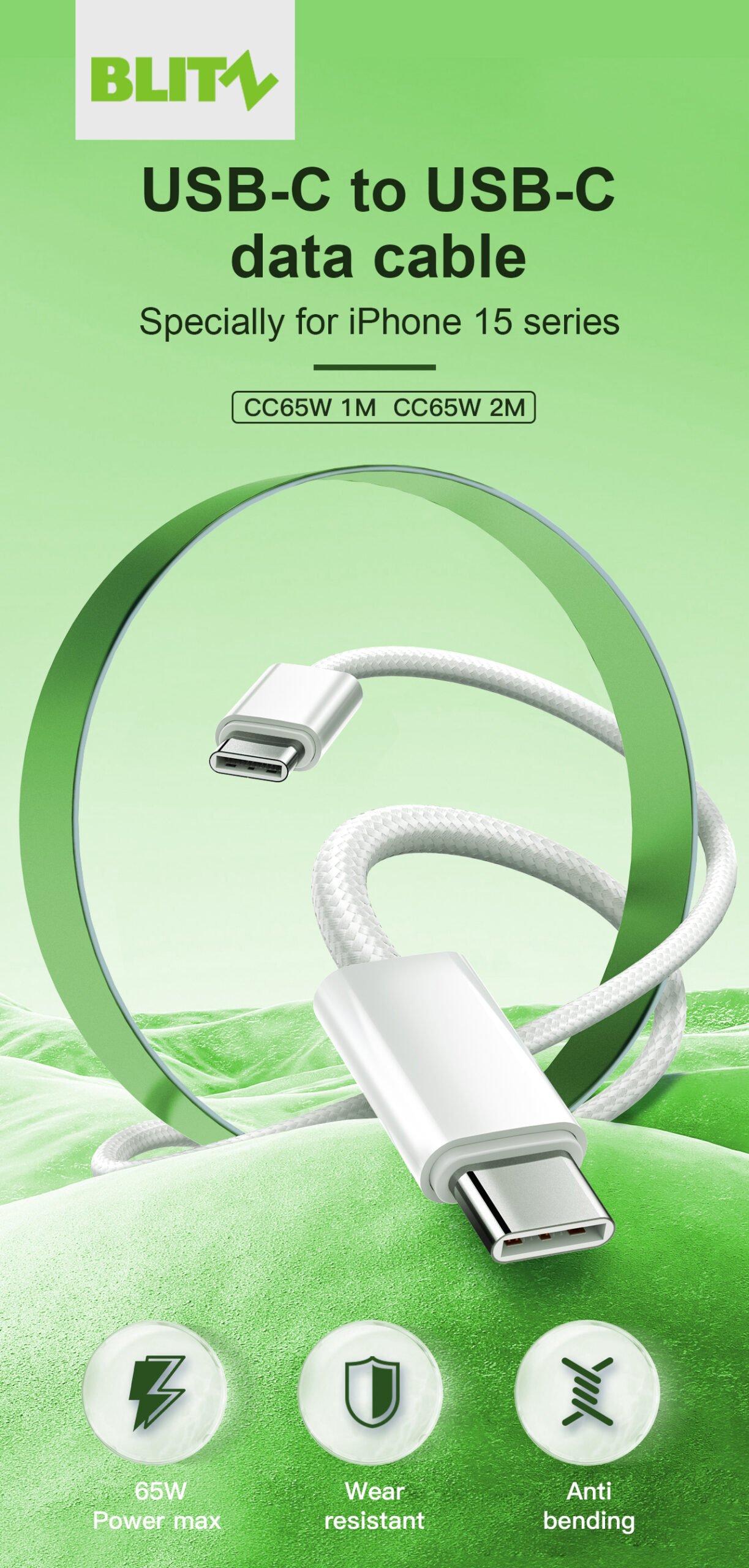 BLITZ CC65W 2M Type-C to Type-C Cable - 65W PD, High Performance - الصورة 7