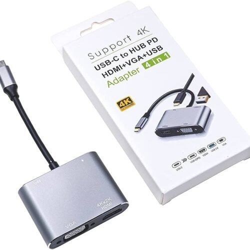 ADMIN USB C to HDMI VGA Multiport Adapter, USB Type C 4 in 1 Hub to 4K