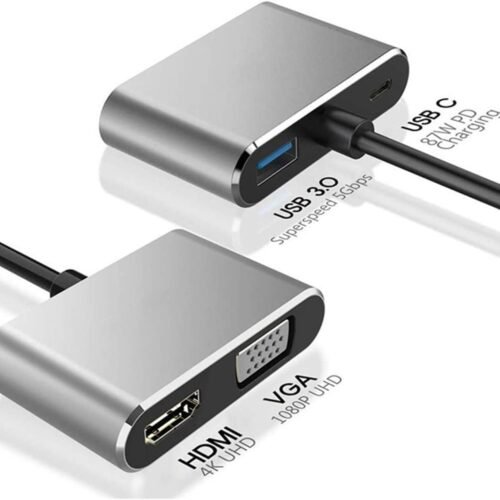 ADMIN USB C to HDMI VGA Multiport Adapter, USB Type C 4 in 1 Hub to 4K