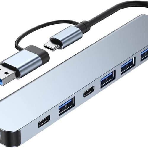Aluminum 7 in 1 USB C/USB Hub, 2* USB C and 5* USB, USB 3.0 and USB 2.0 Ports, Ultra Slim Portable USB Splitter Adapter