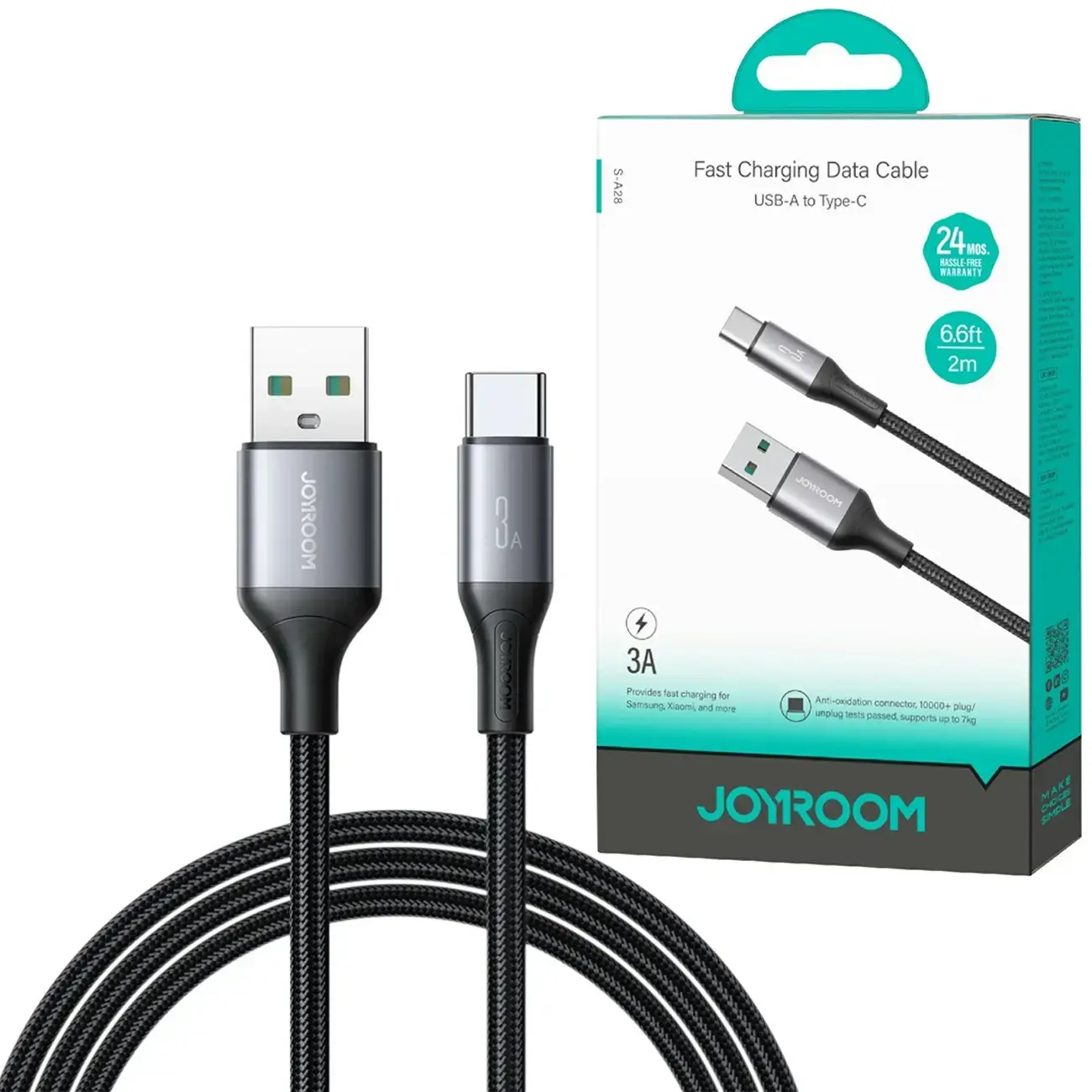 JOYROOM S-A28 USB-A to Type-C Fast Charging 3A Data Cable كابل شحن جوي روم تايب سي بقدرة ٣ أمبير 22 USB-A to Type-C Fast Charging Cable