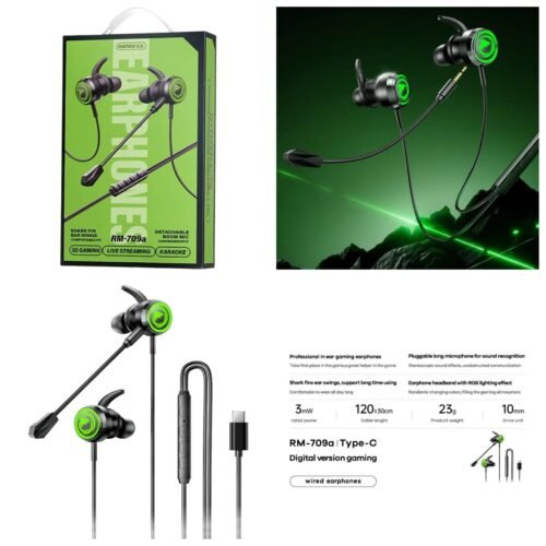 Remax RM-709a Gaming Earphones, Type-C Digital In-Ear Headset with RGB Lighting