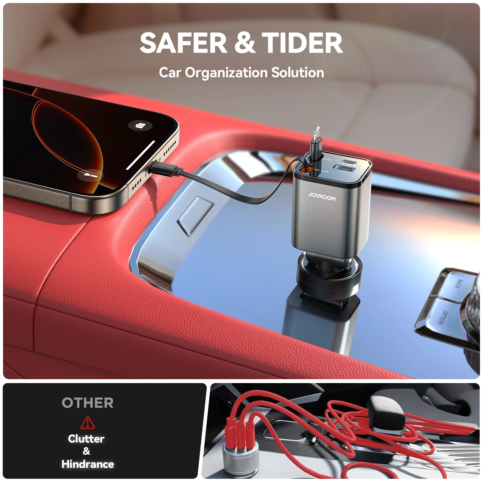 JOYROOM JR-CCL05 65W 4-in-1 Retractable Cable Car Charger - الصورة 6