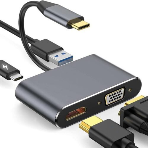 ADMIN USB C to HDMI VGA Multiport Adapter, USB Type C 4 in 1 Hub to 4K
