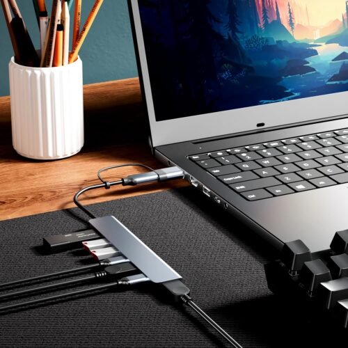 Aluminum 7 in 1 USB C/USB Hub, 2* USB C and 5* USB, USB 3.0 and USB 2.0 Ports, Ultra Slim Portable USB Splitter Adapter