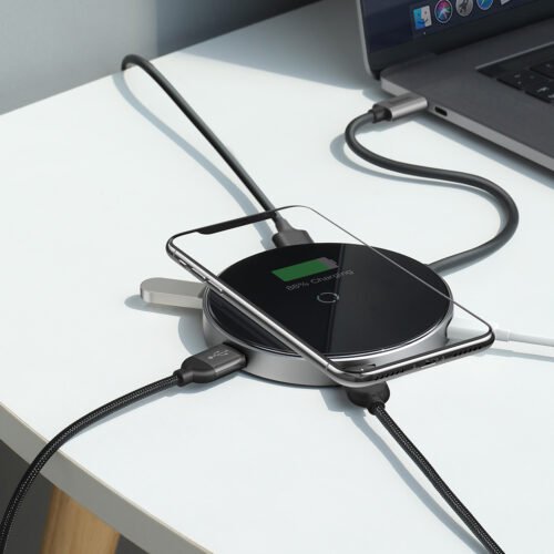 Baseus Mirror series Qi charger and USB-C hub with HDMI 2xUSB 2.0 1xUSB 3.0 and PD USB Hub