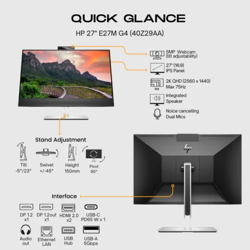 HP E27m G4 (27”) QHD IPS USB-C Conferencing Business Monitor