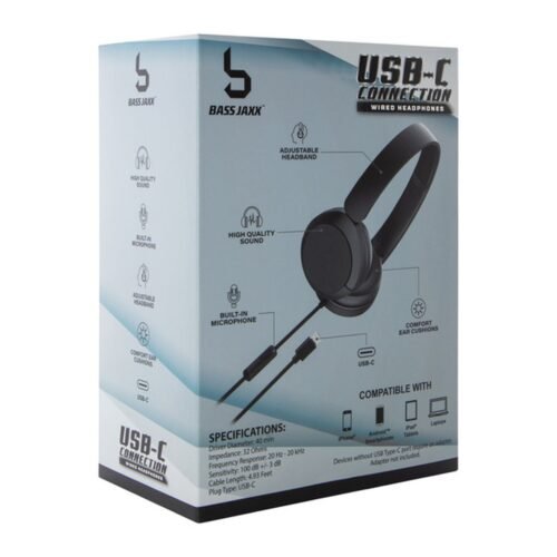 Bass Jaxx USB-C Connection Wired Headphones With Mic